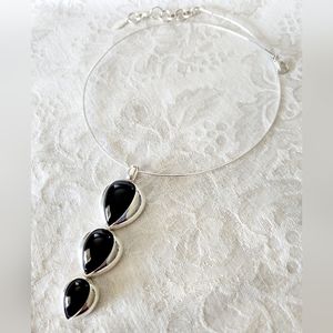 NWOT! QVC Designer PAOLA VALENTINI 925 Sterling Silver Onyx Teardrop Necklace